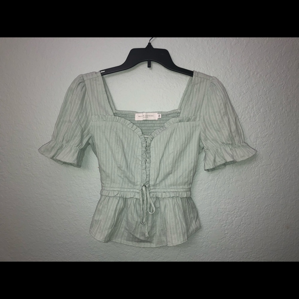 Teal vintage corset style blouse